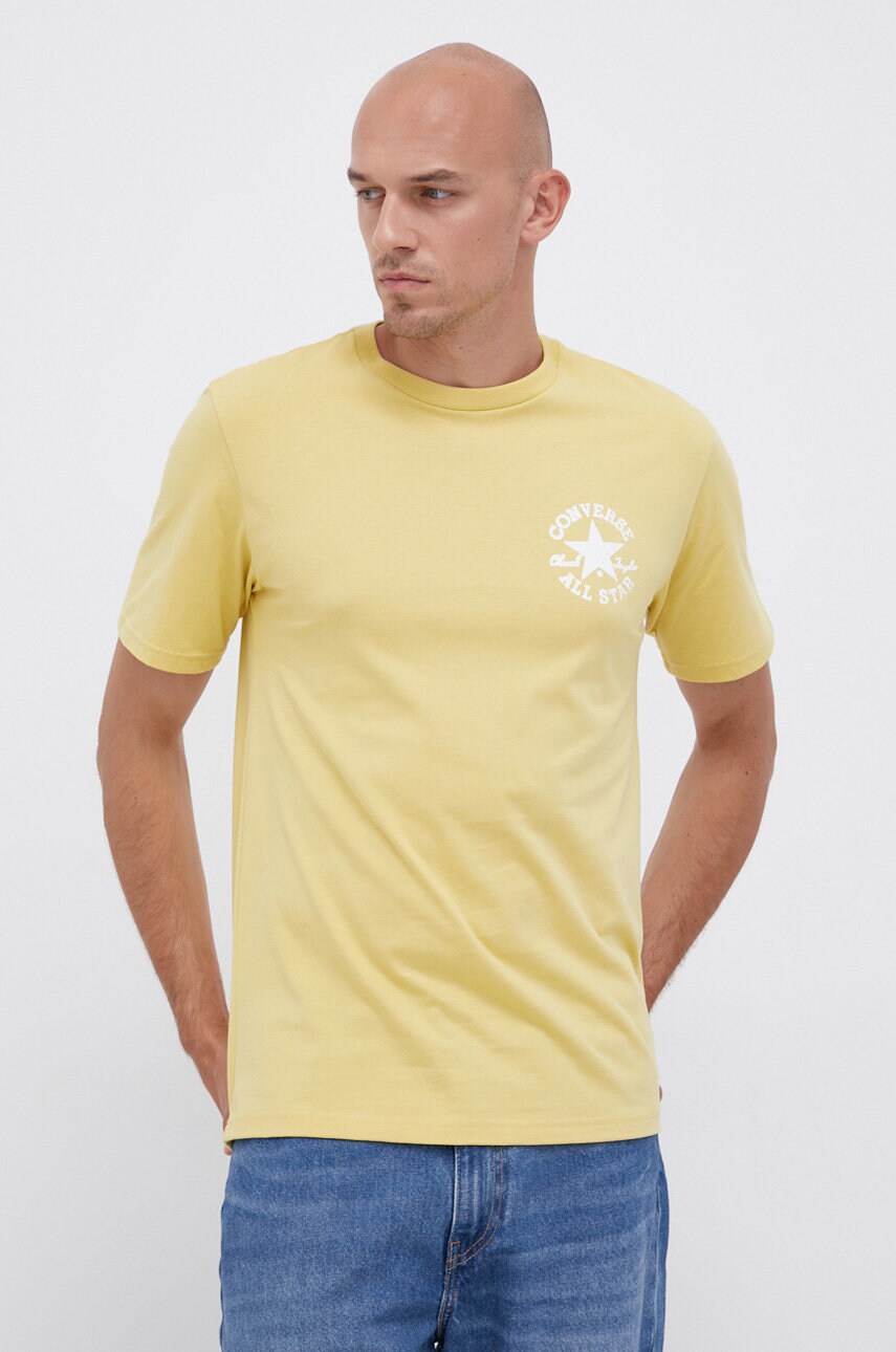 Converse tricou din bumbac culoarea galben, cu imprimeu