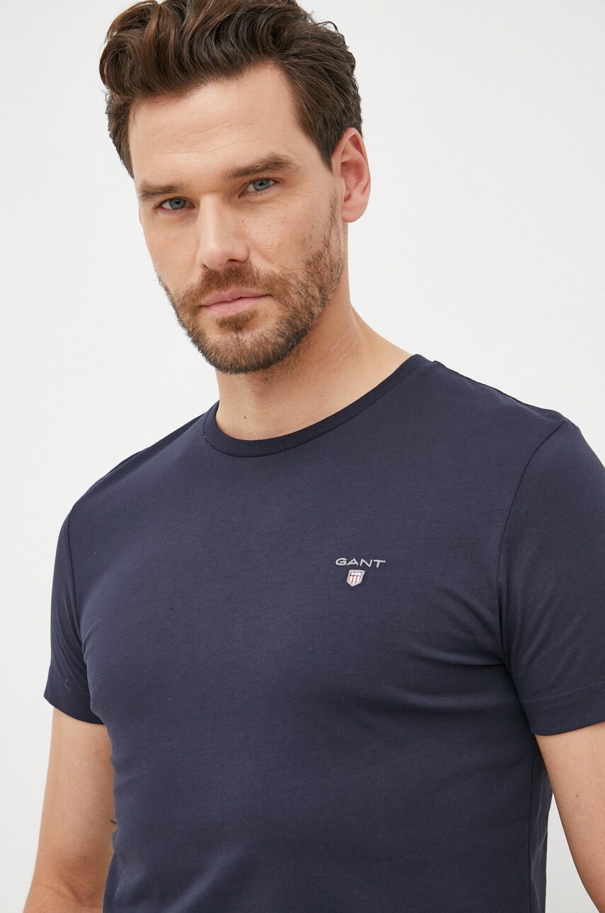 Gant tricou din bumbac culoarea albastru marin, neted