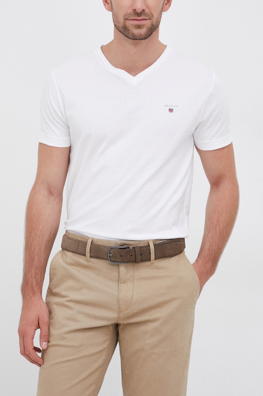 

Памучна тениска Gant в бяло с изчистен дизайн, Бял