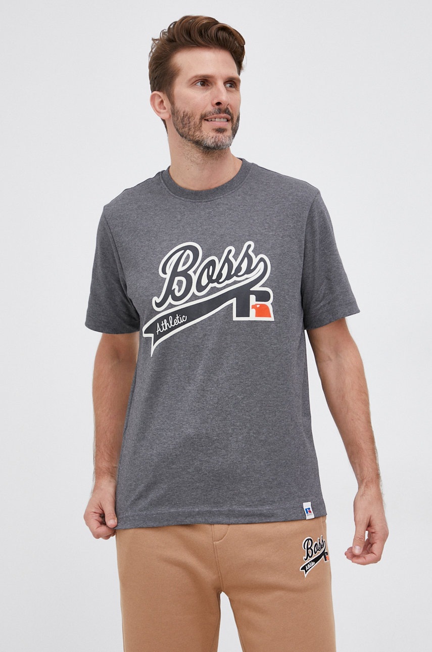 Boss Tricou din bumbac culoarea gri, cu imprimeu