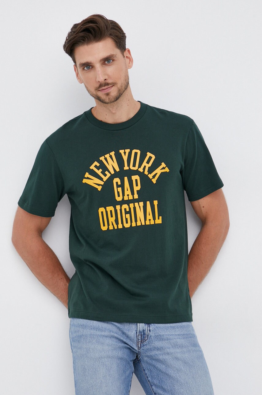 Gap tricou din bumbac culoarea verde, cu imprimeu
