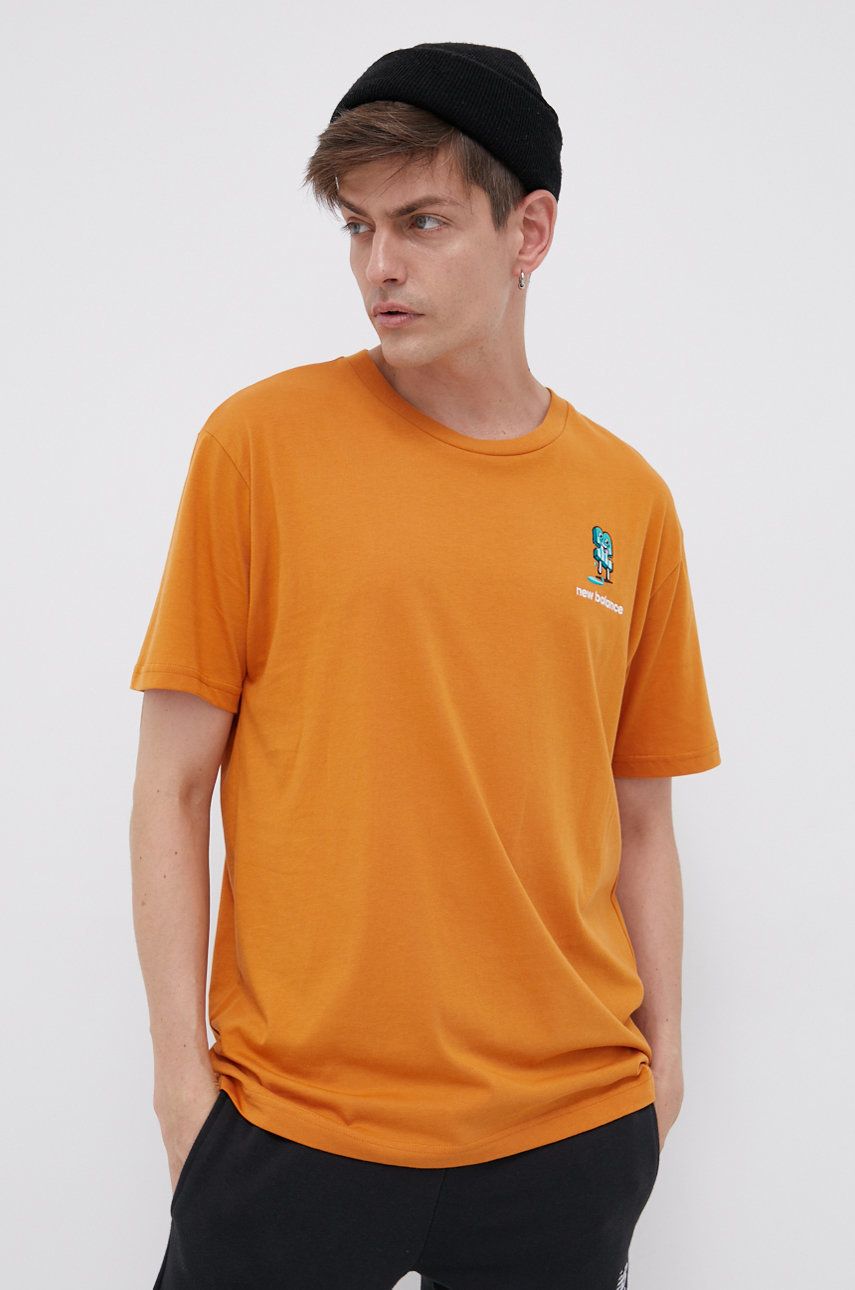 New Balance Tricou din bumbac MT13573MOE culoarea portocaliu, cu imprimeu answear.ro imagine noua