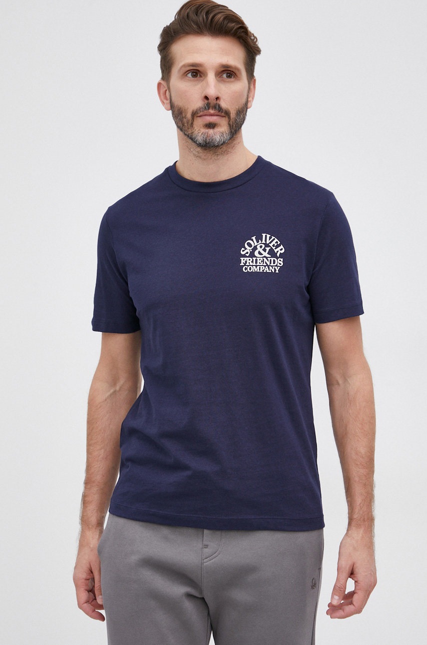 S.Oliver T-shirt bawełniany kolor granatowy z nadrukiem