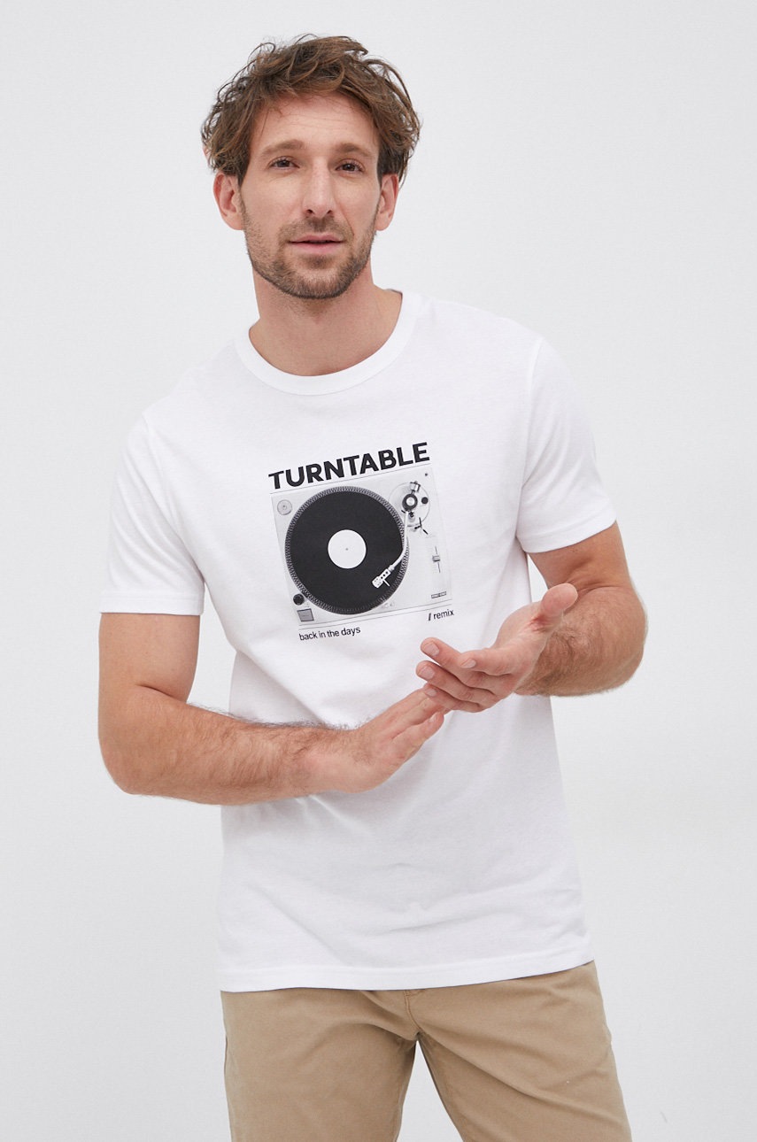 

Памучна тениска United Colors of Benetton в бяло с принт, Бял