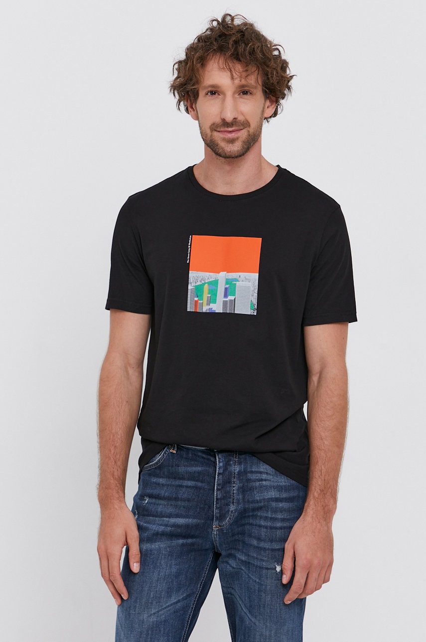 

Бавовняна футболка United Colors of Benetton колір чорний з принтом