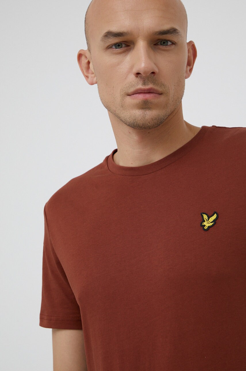 Lyle & scott tricou din bumbac culoarea maro, material neted