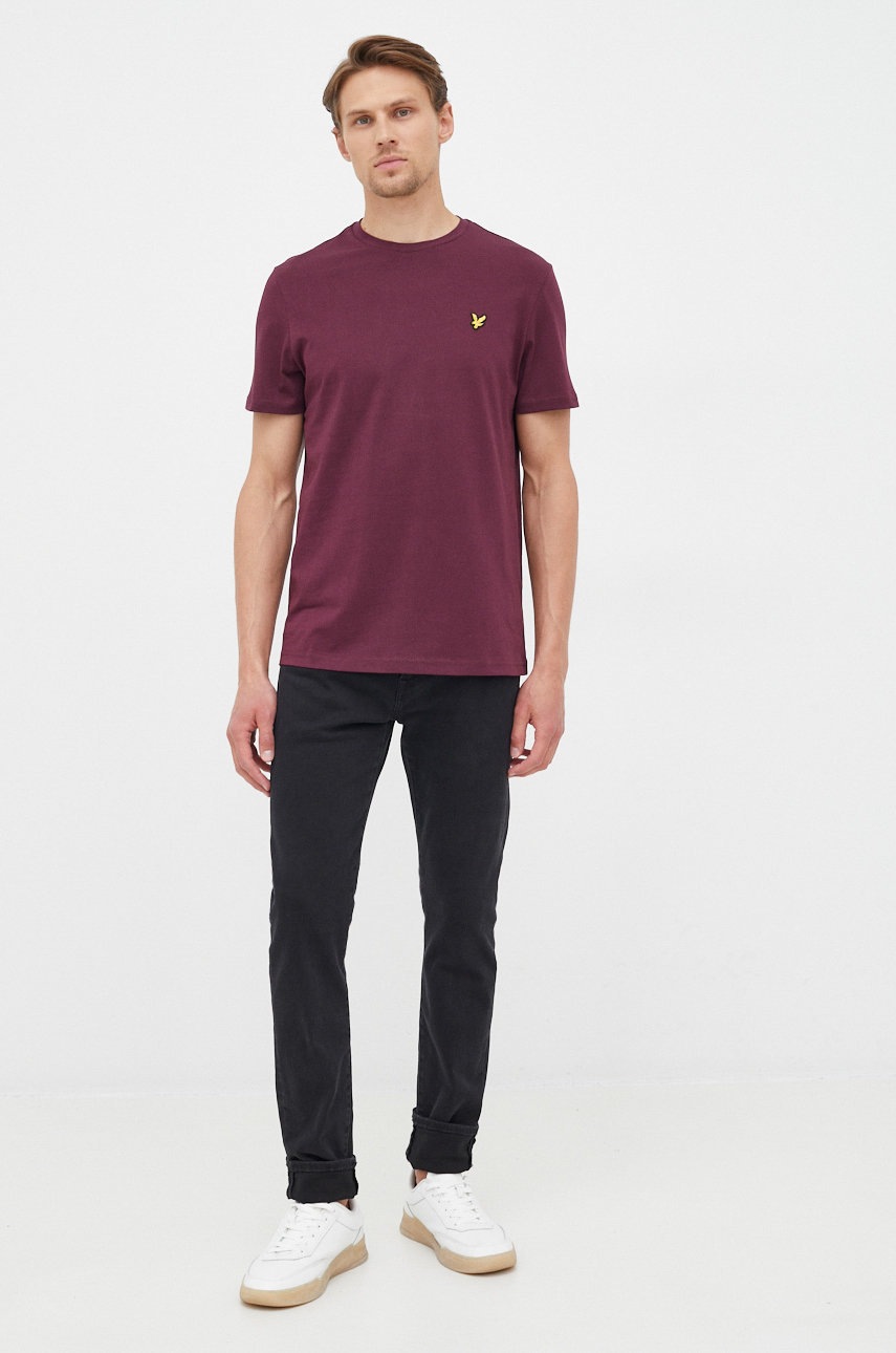 

Хлопковая футболка Lyle & Scott цвет фиолетовый однотонный