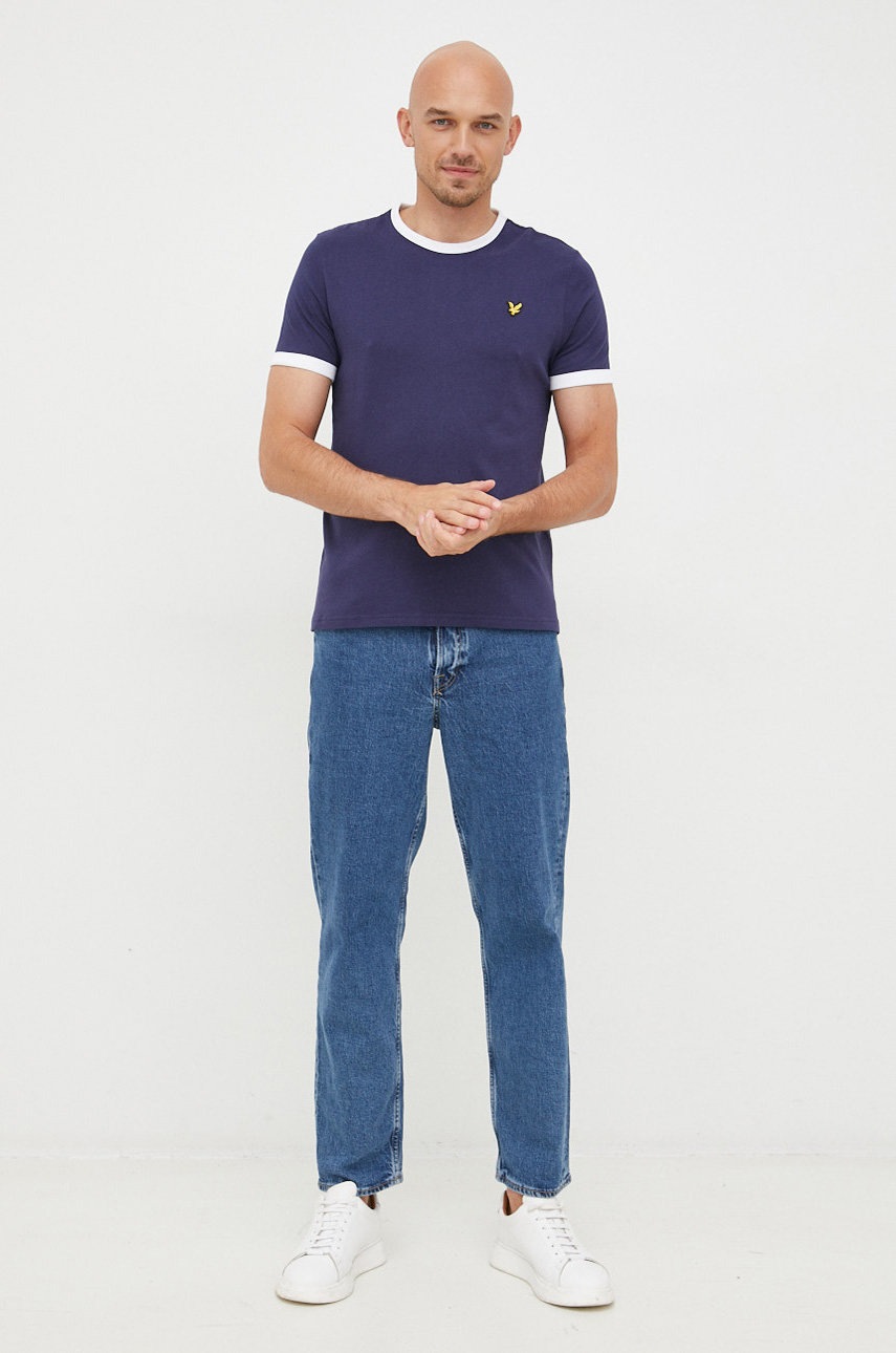 

Хлопковая футболка Lyle & Scott цвет синий однотонный