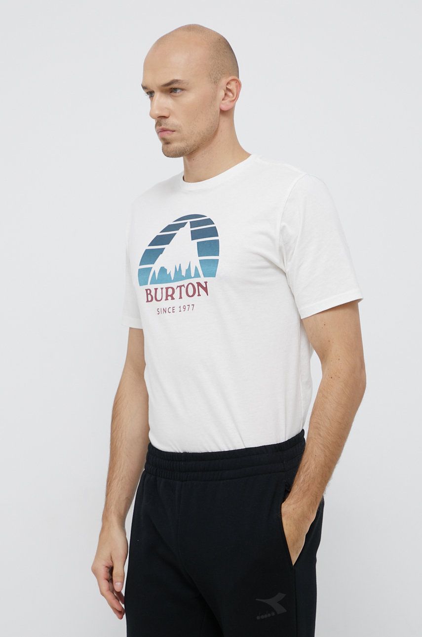 Bavlněné tričko Burton bílá barva, s potiskem - bílá -  100% Bavlna