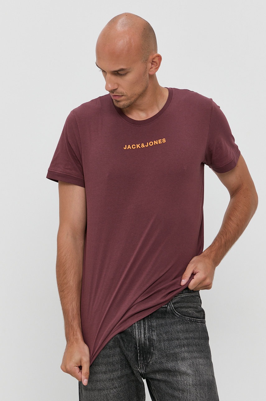 

Памучна тениска Jack & Jones в бордо с принт
