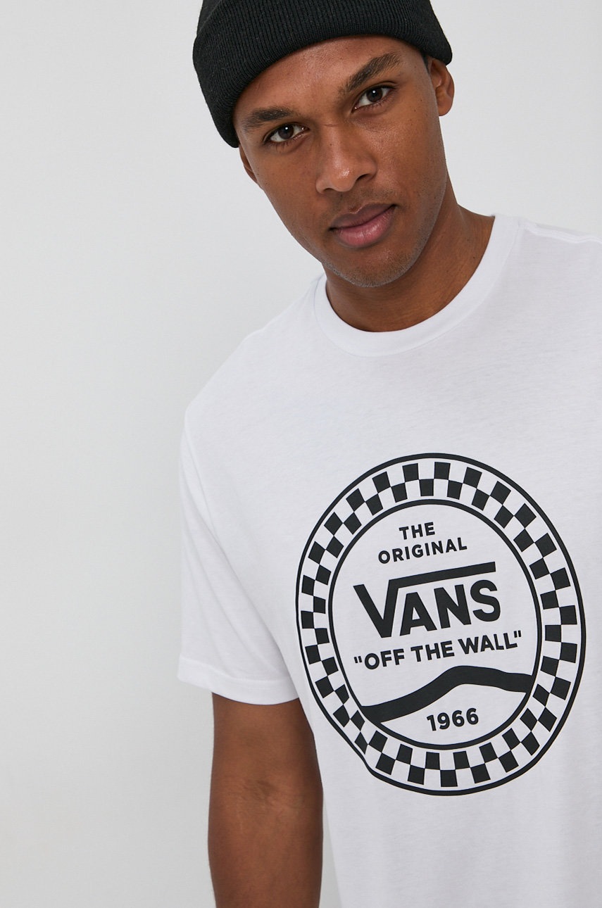 

Памучна тениска Vans в бяло с принт, Бял