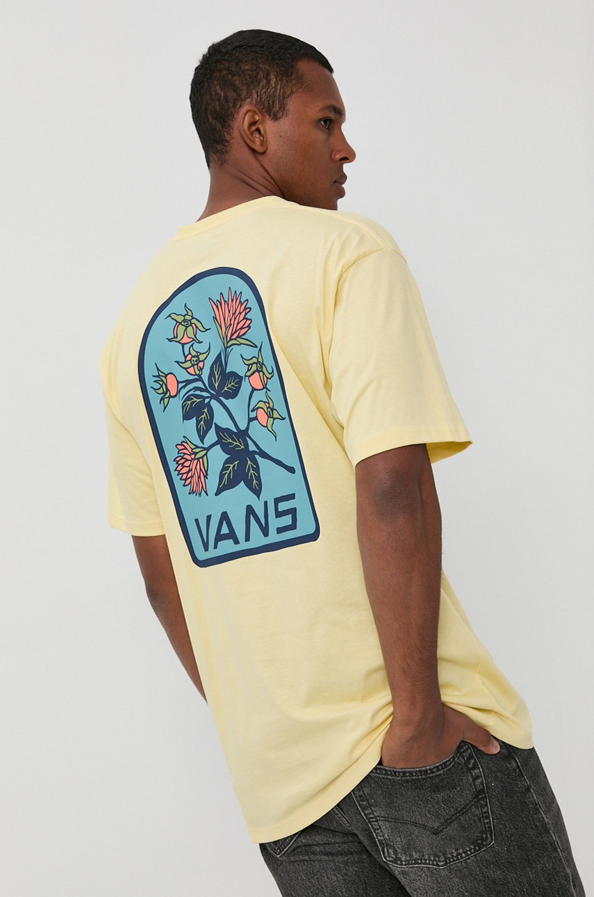

Памучна тениска Vans в жълто с принт, Бежов