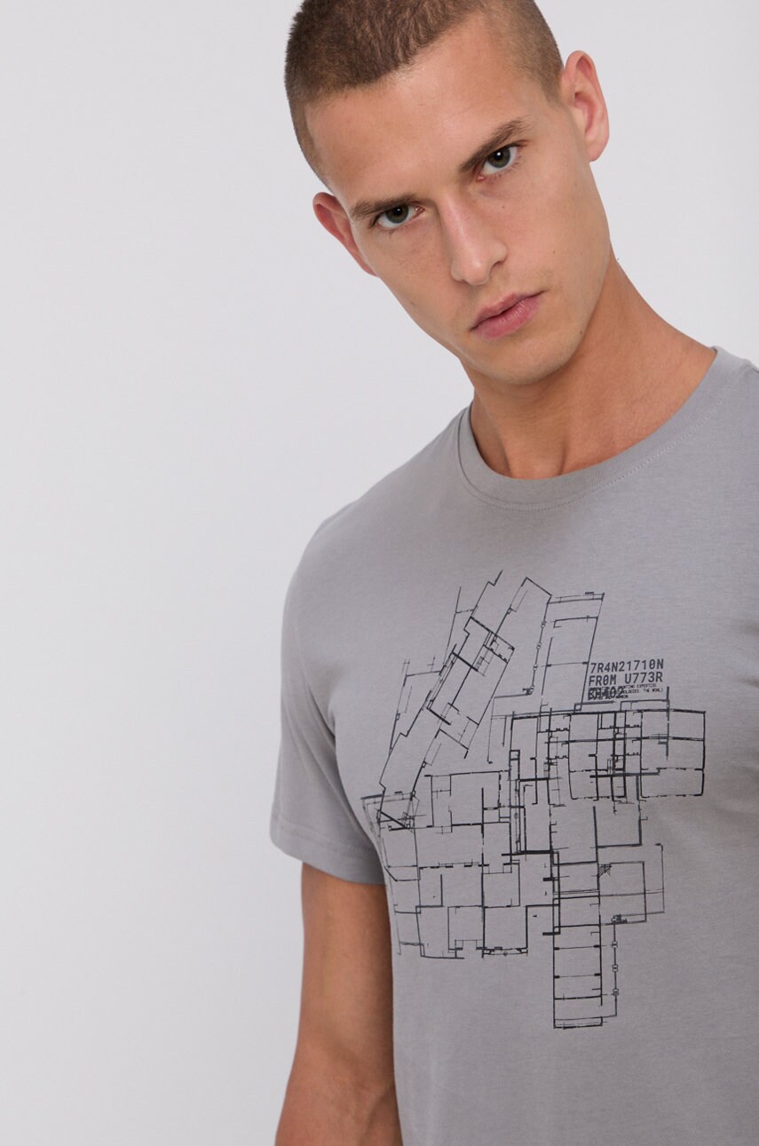 4f tricou din bumbac culoarea gri, cu imprimeu