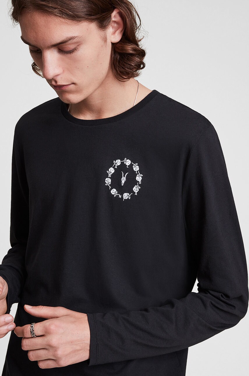 

Хлопковый лонгслив AllSaints цвет чёрный с принтом