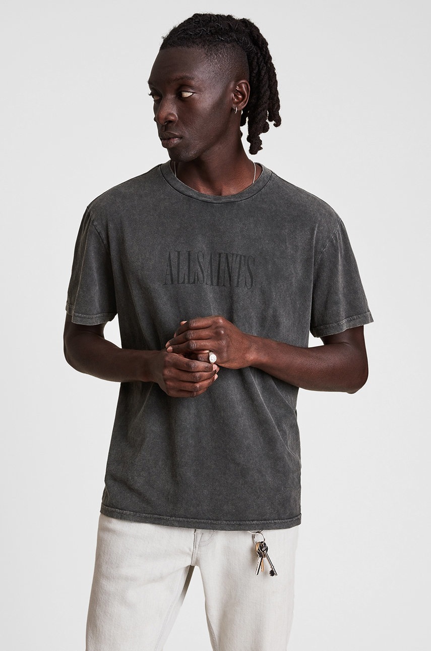 

Памучна тениска AllSaints в черно с принт, Черен
