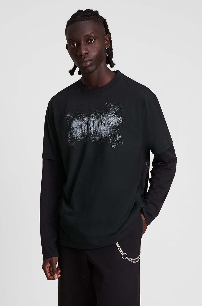 

Памучна тениска AllSaints в черно с принт, Черен