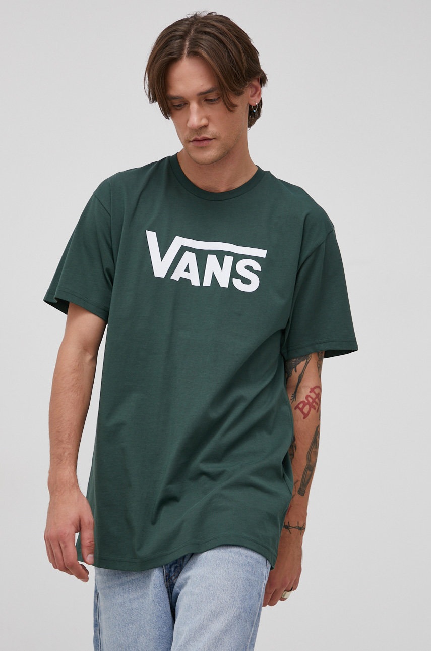 

Памучна тениска Vans в зелено с принт, Зелен