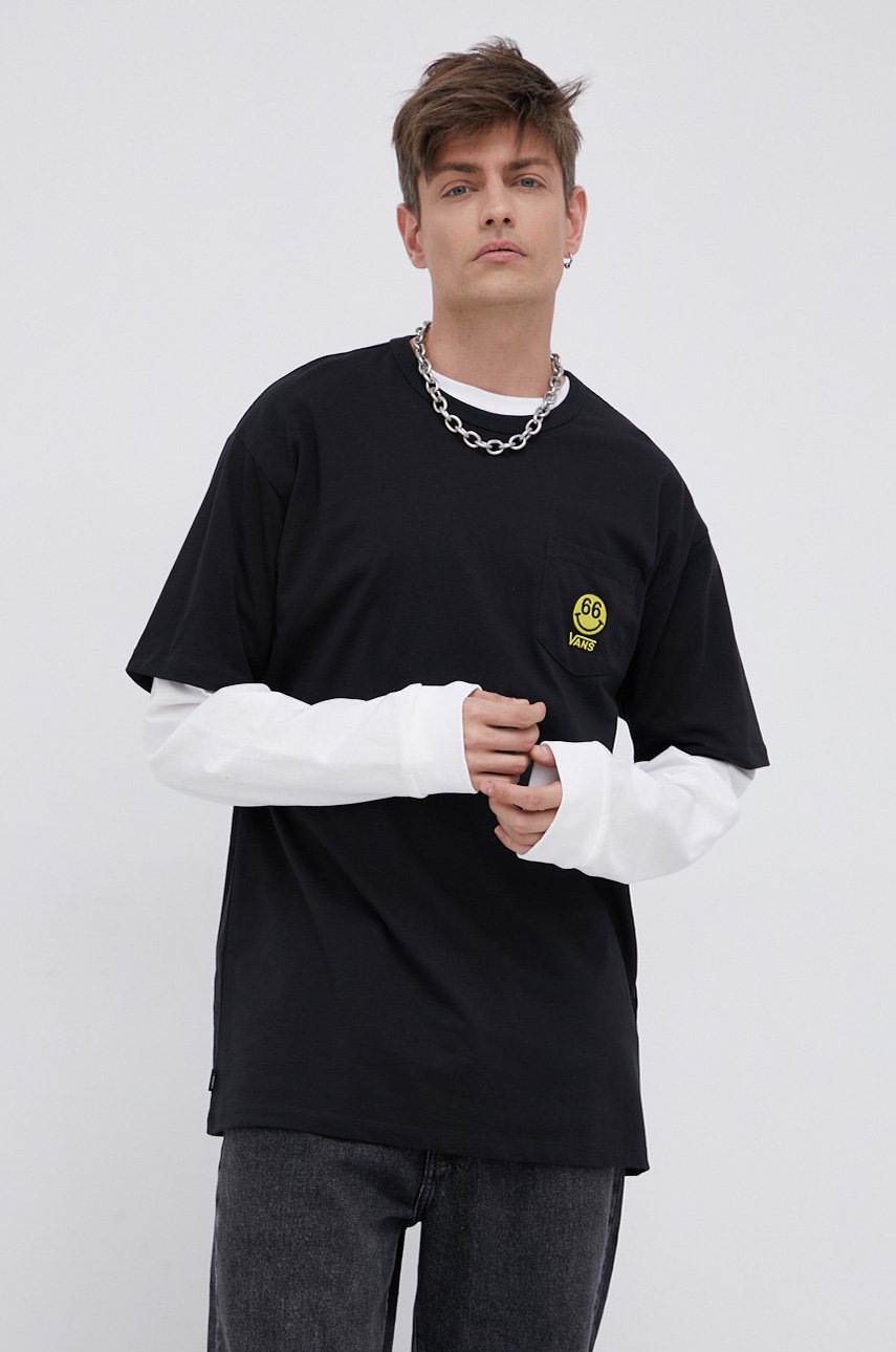 Vans T-shirt bawełniany kolor czarny z aplikacją