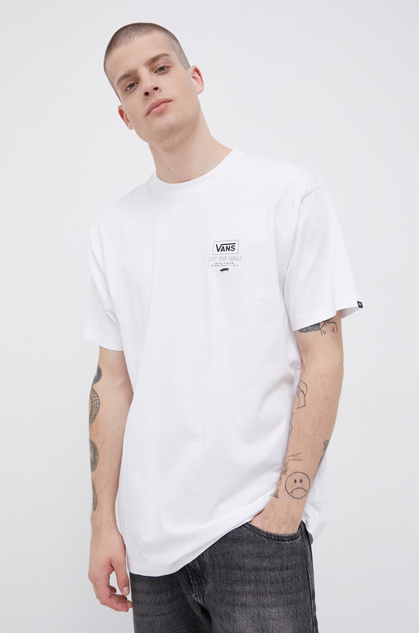 

Памучна тениска Vans в бяло с изчистен дизайн, Бял