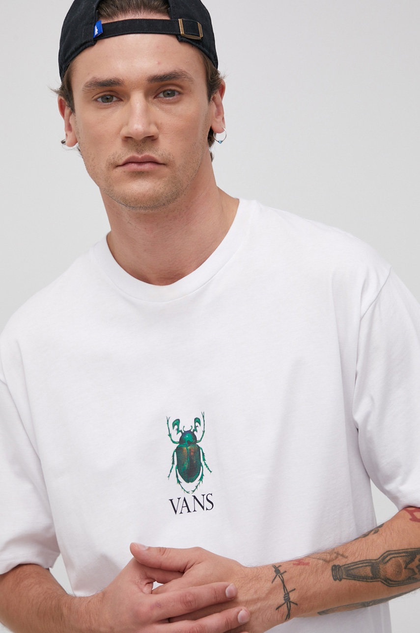 

Памучна тениска Vans в бяло с принт, Бял