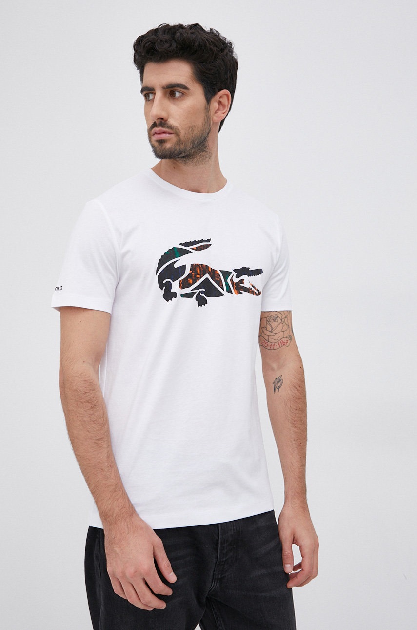 

Бавовняна футболка Lacoste колір білий з принтом