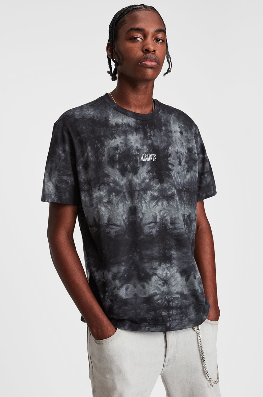 

Памучна тениска AllSaints в сиво с десен, Сив