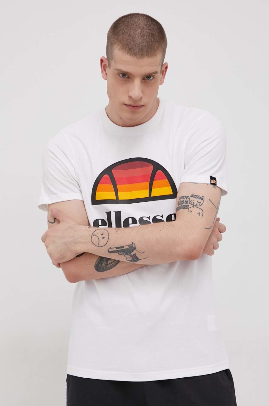 

Бавовняна футболка Ellesse колір білий з принтом