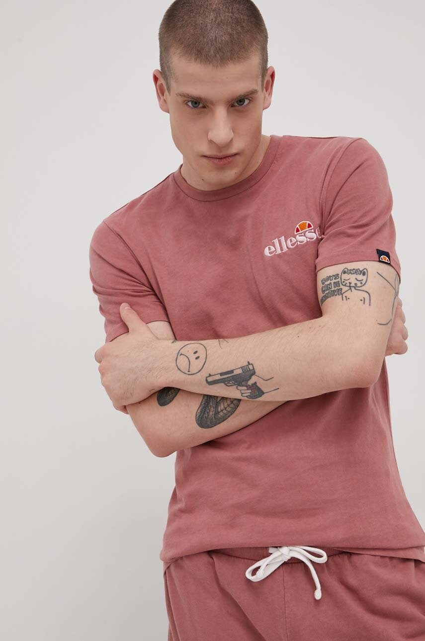 Ellesse tricou din bumbac culoarea roz, cu imprimeu