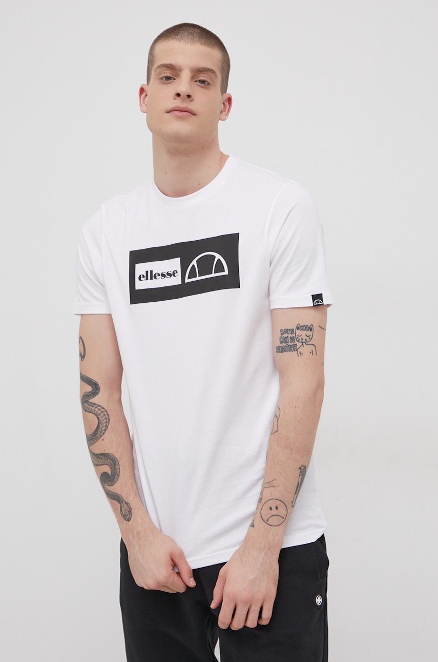 

Бавовняна футболка Ellesse колір білий з принтом