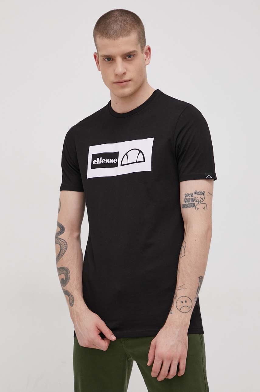 

Памучна тениска Ellesse в черно с принт, Черен