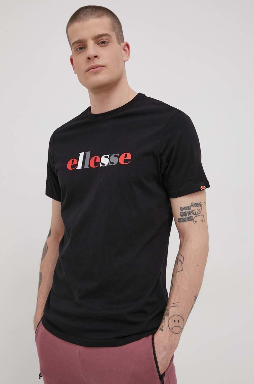 

Памучна тениска Ellesse в черно с принт, Черен