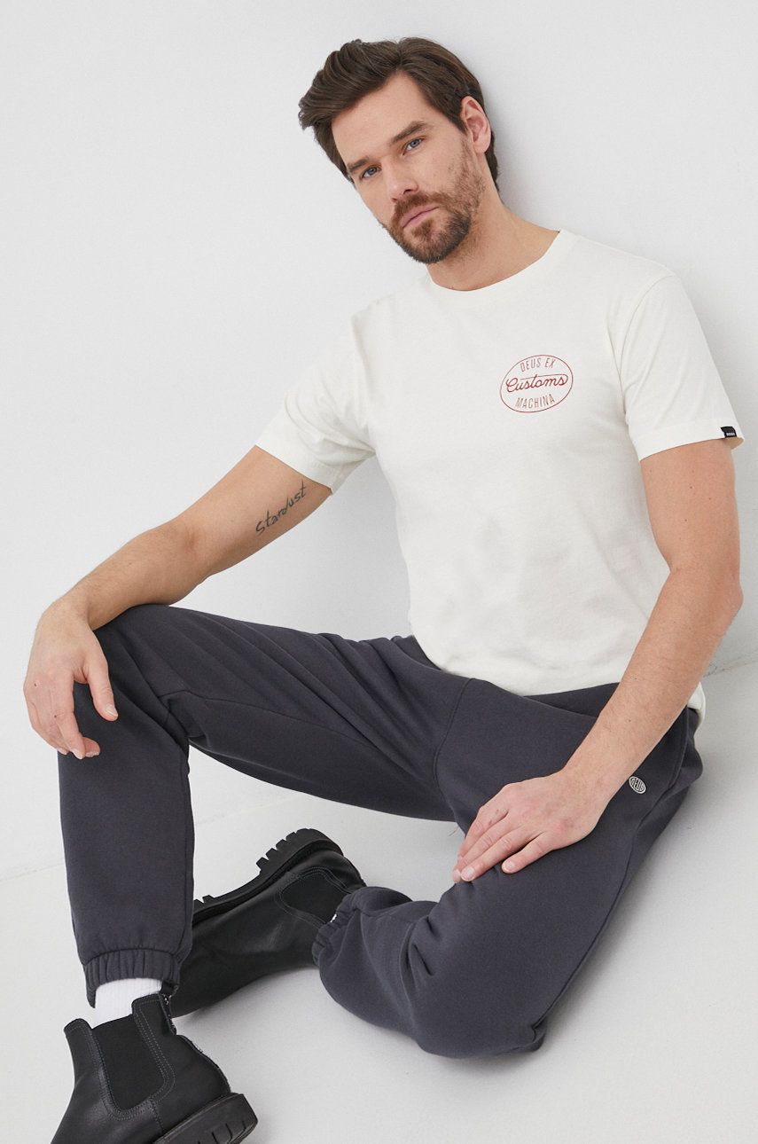 Deus Ex Machina T-shirt bawełniany kolor kremowy z nadrukiem