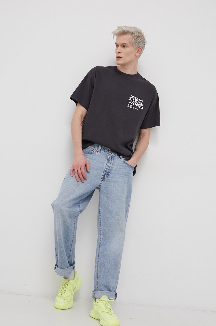 

Памучна тениска Dr. Denim в сиво с принт, Сив