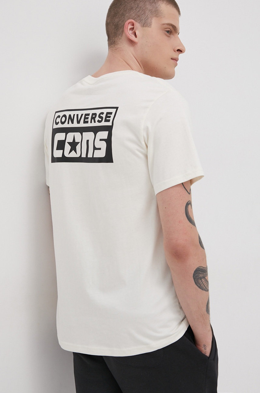 

Памучна тениска Converse в кремаво с принт, Бежов