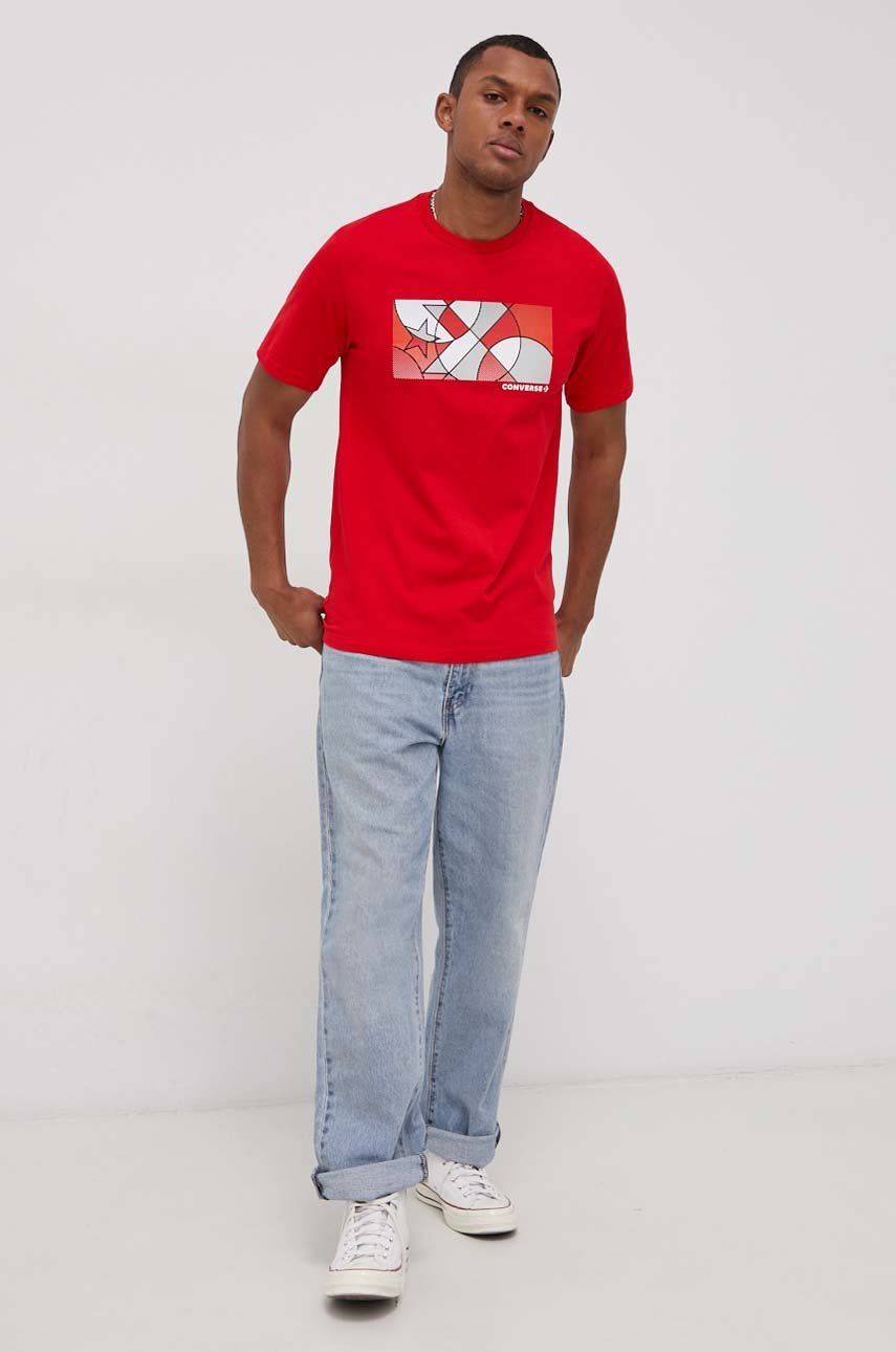 Converse T-shirt bawełniany kolor czerwony z nadrukiem