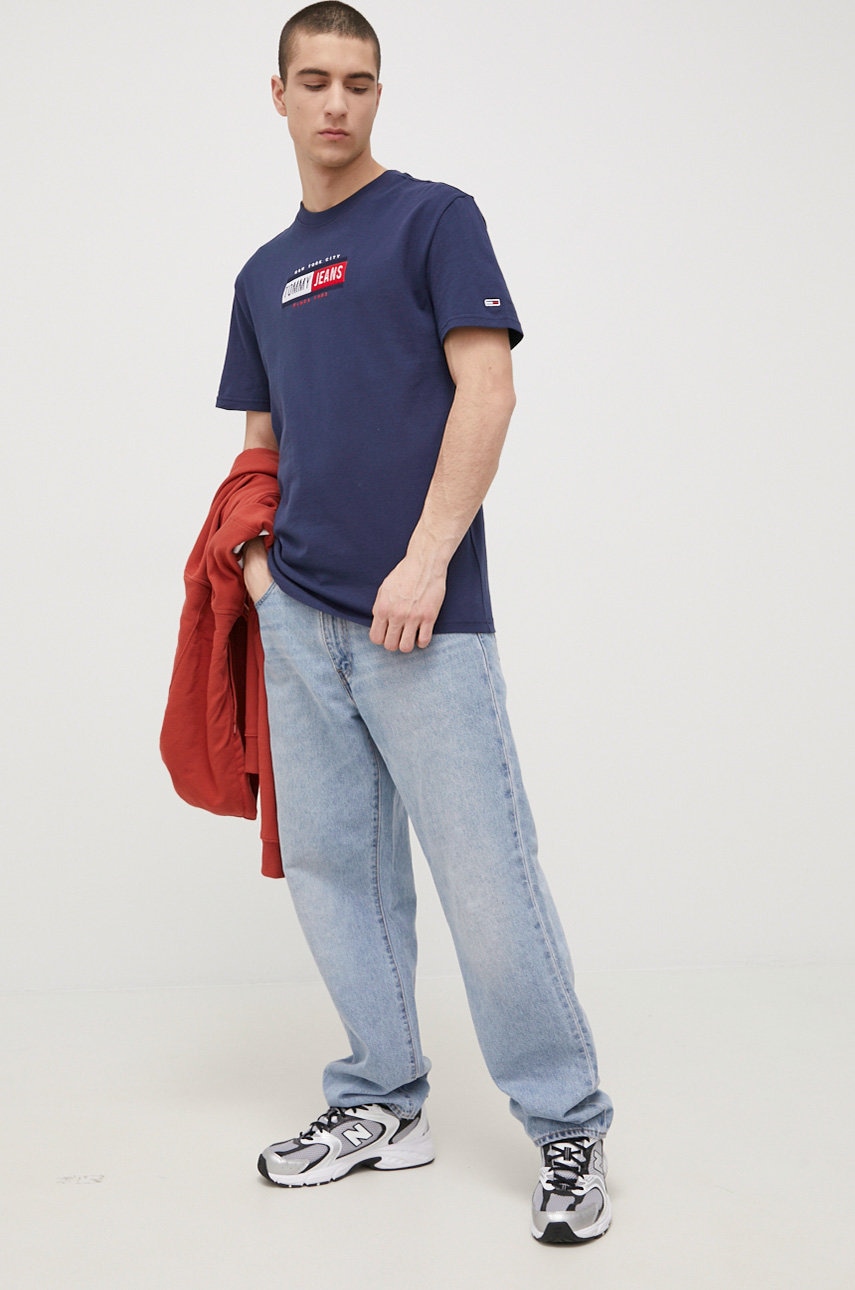 

Бавовняна футболка Tommy Jeans колір синій з аплікацією