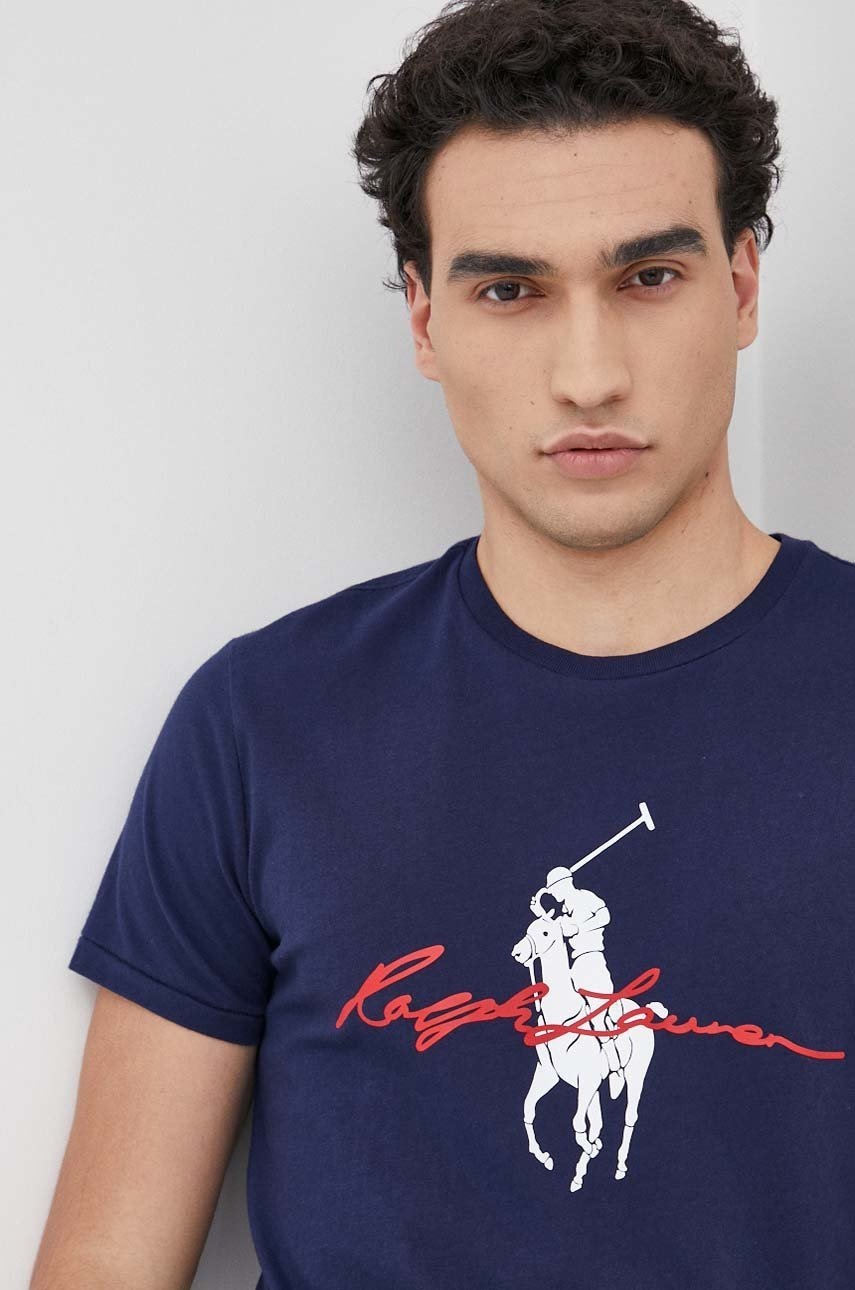 

Памучна тениска Polo Ralph Lauren в тъмносиньо с принт, Тъмносин