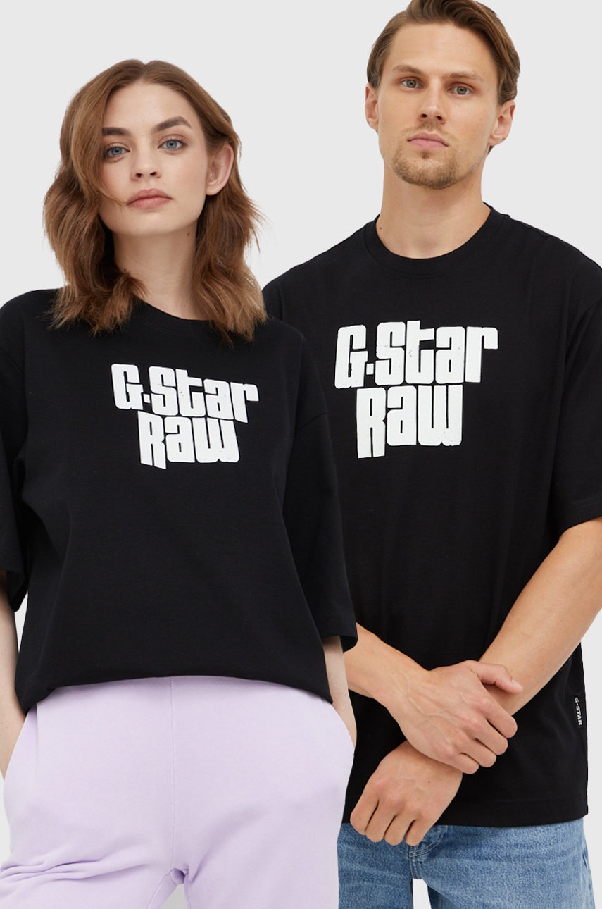 

Памучна тениска G-Star Raw в черно с принт, Черен