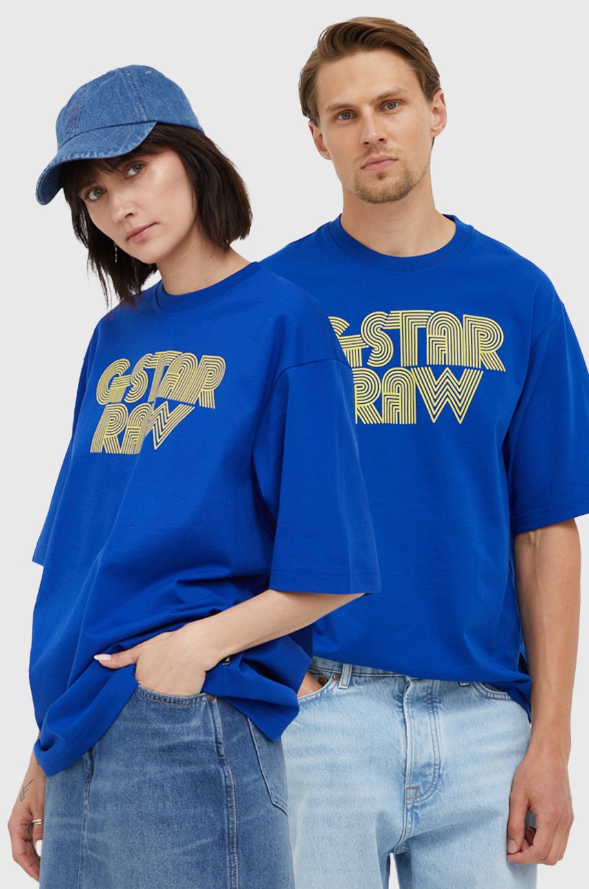 

Памучна тениска G-Star Raw с принт, Син