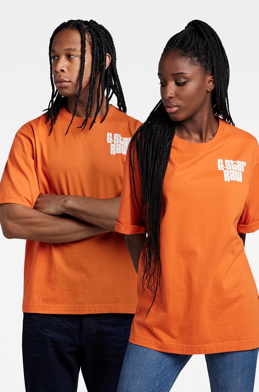 

Памучна тениска G-Star Raw в оранжево с принт, Оранжев