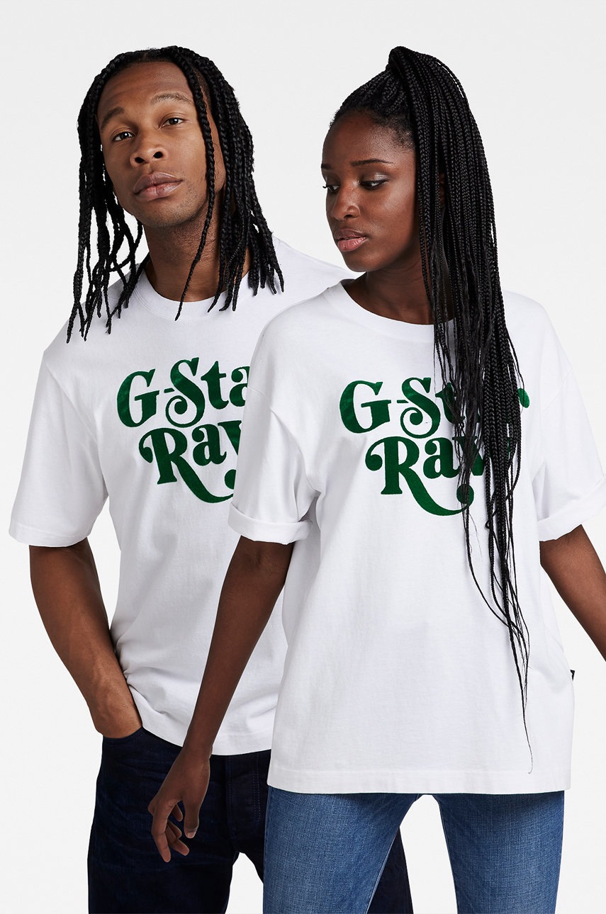 

Памучна тениска G-Star Raw в бяло с принт, Бял
