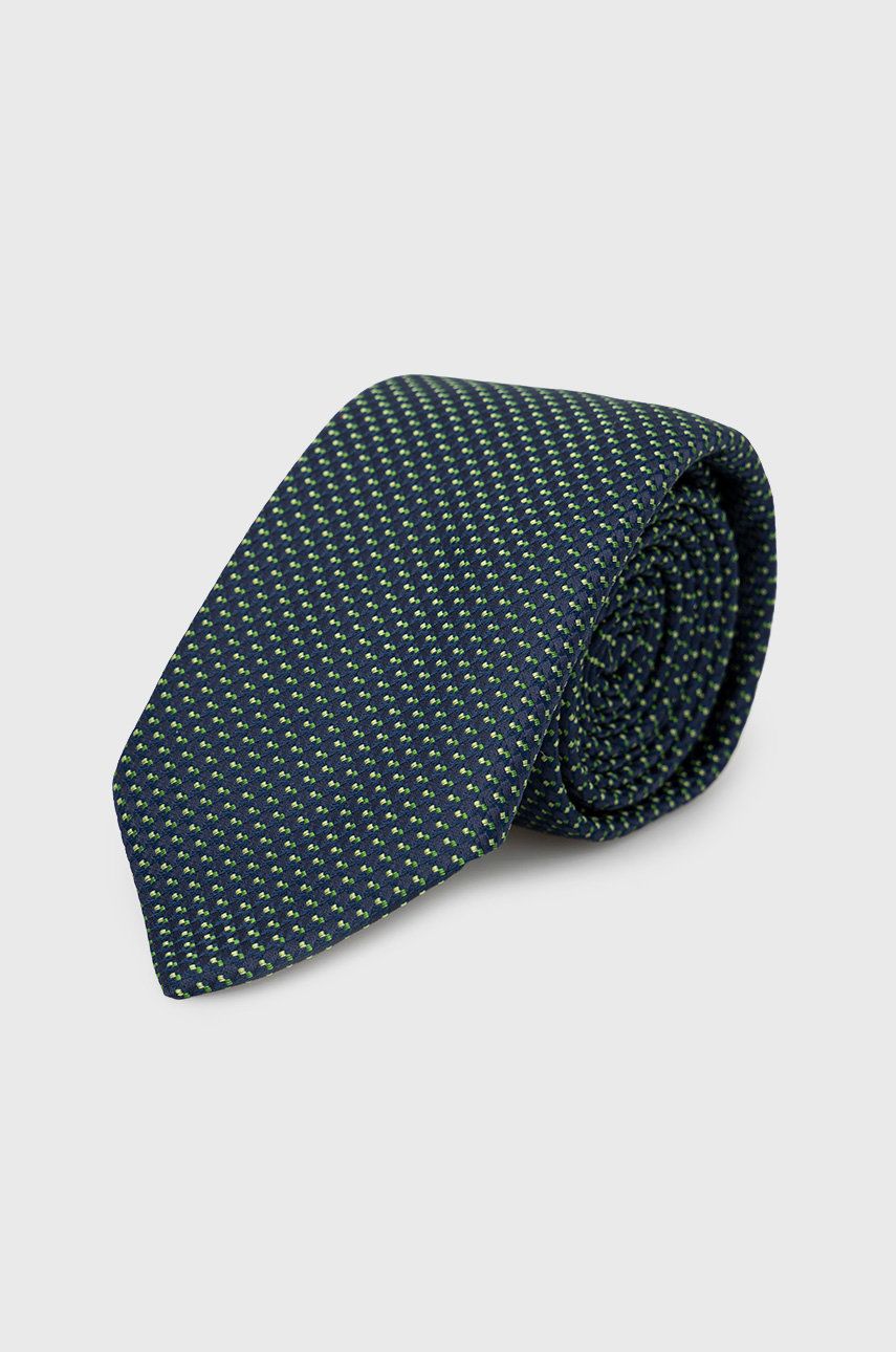 BOSS krawat z domieszką jedwabiu kolor zielony