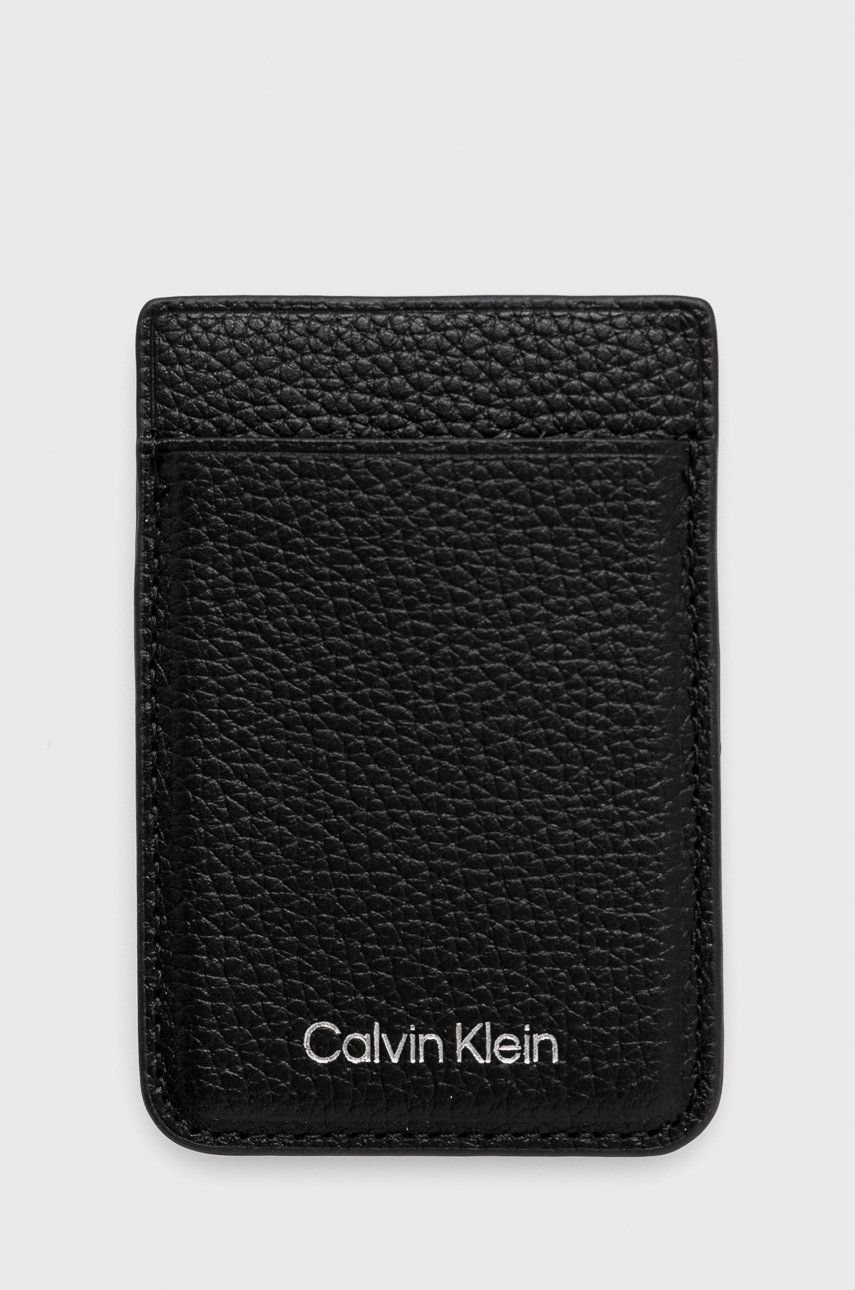Kožené pouzdro na karty + přívěsek na klíče Calvin Klein černá barva - černá -  100% Přírodní k