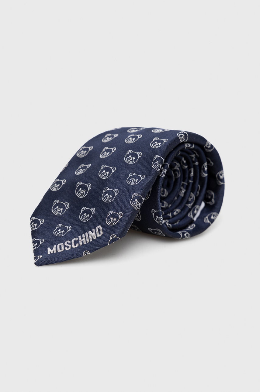 Moschino cravata de matase culoarea albastru marin