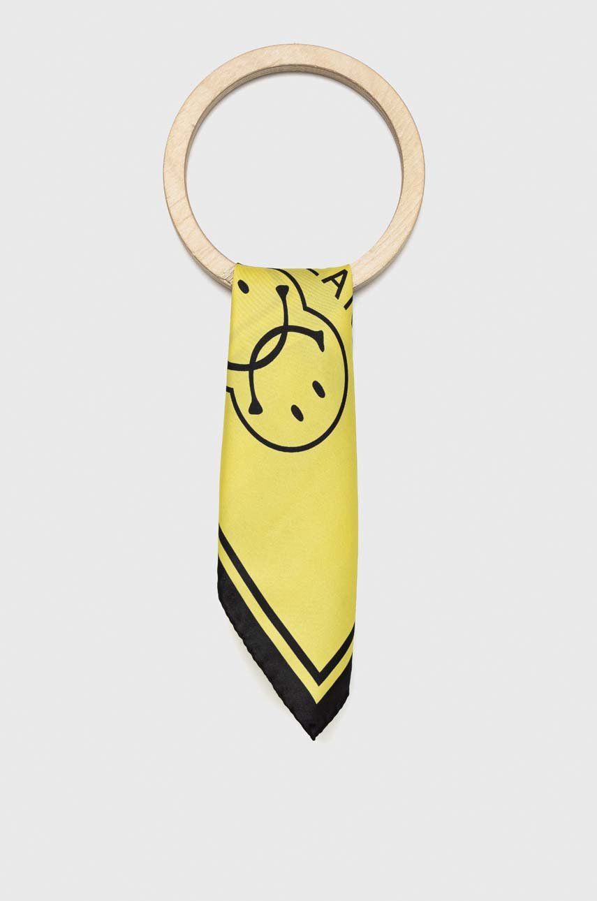 Hedvábný kapesníček Moschino x Smiley žlutá barva - žlutá -  100 % Hedvábí