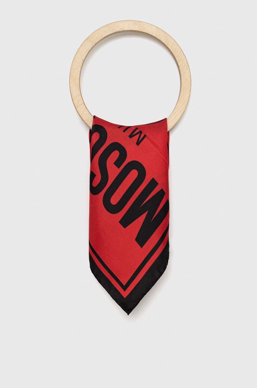 Hedvábný kapesníček Moschino x Smiley červená barva - červená -  100 % Hedvábí