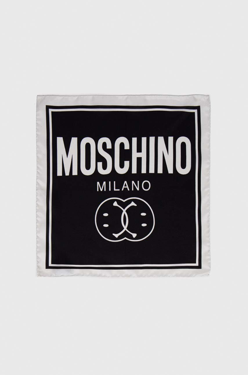 Hedvábný kapesníček Moschino x Smiley černá barva - černá -  100 % Hedvábí