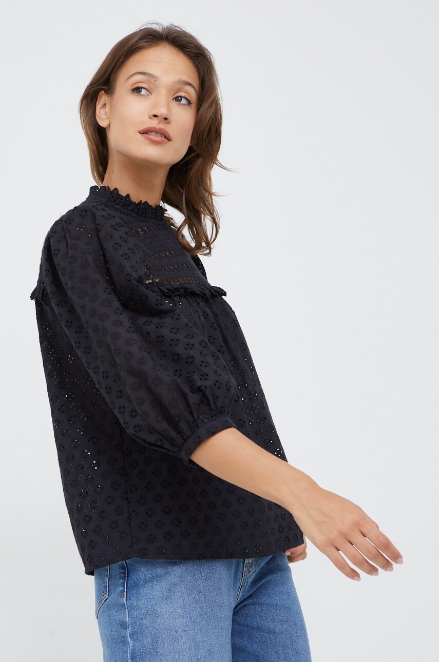 Y.a.s bluza din bumbac femei, culoarea negru, neted