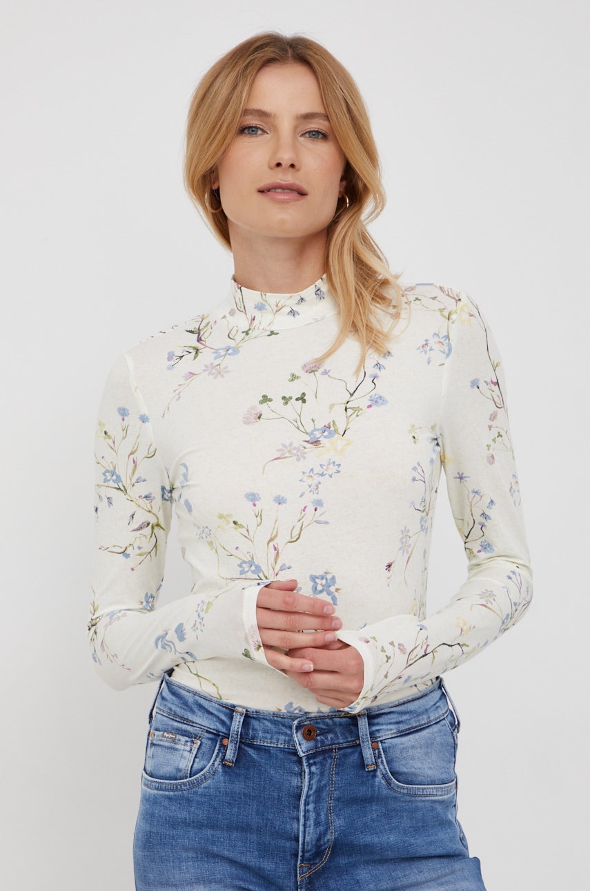 

Блуза с дълги ръкави Scotch & Soda в бежово с ниско поло, Бежов
