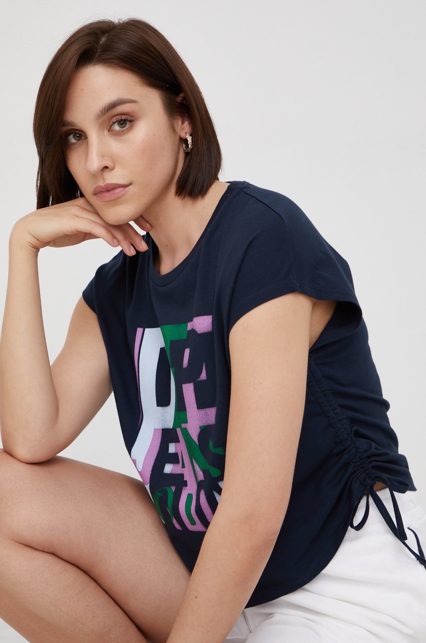 

Бавовняний топ Pepe Jeans колір синій